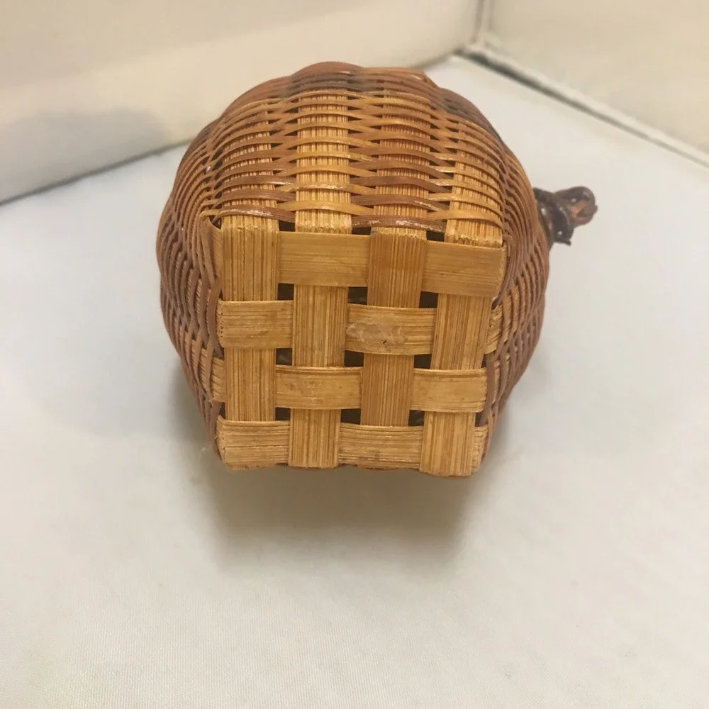 Woven Bamboo Mini Trinket Basket Unisex Brown Handcrafted Lid Cottagecore Boho